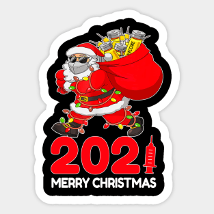 Santa Claus Vaccinated Merry Christmas 2021 Xmas Lights Sticker